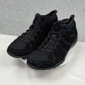 Skechers Bikers Black Leather Textile Bungee Slip On Ankle Boots 23022 Womens 8